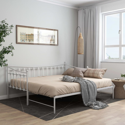 z wysuwaną ramą łóżka, biała, metalowa, 90x200 cm Sofa