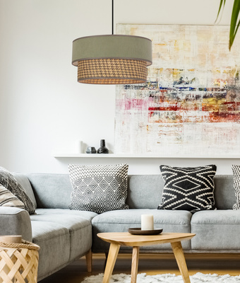 Lampa wisząca z abażurem Livorno miętowo szaro beżowa do salonu
