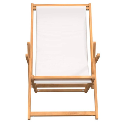 vidaXL Składany leżak plażowy, lite drewno tekowe, kremowy