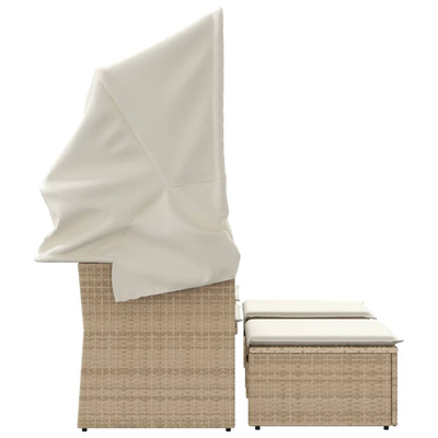 2-os. sofa ogrodowa z zadaszeniem i stołkami, beżowa, rattan PE
