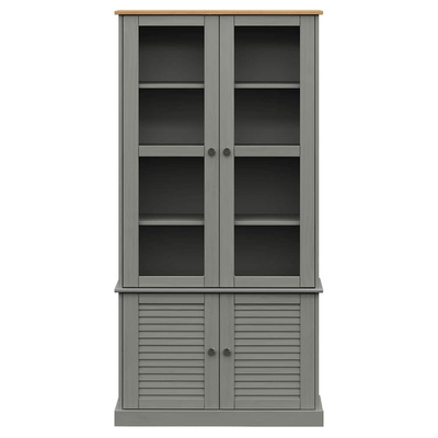 Witryna VIGO, szara, 85x35x170 cm, lite drewno sosnowe