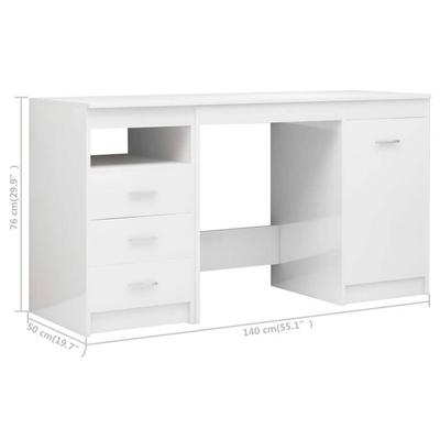 vidaXL Biurko, białe z połyskiem 140x50x76 cm, materiał drewnopochodny