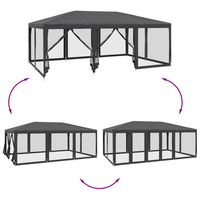 Namiot imprezowy z 10 ścianami z siatki, antracyt, 6x4 m, HDPE