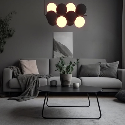 Lampa wisząca Szklana 4 kule Świetlne oraz 8 kul dzwiękochłonnych Szarych 4xG9 65cm Abruzzo Vino