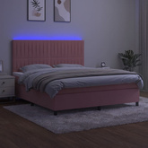 vidaXL Łóżko kontynentalne z materacem i LED, różowy aksamit 160x200cm wariant 4