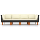 4-osobowa sofa ogrodowa z poduszkami, polirattan, czarna