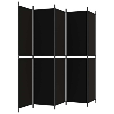 Parawan 5-panelowy, czarny, 250x220 cm, tkanina