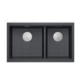 Zlewozmywak granitowy LOGAN 120 – dwukomorowy, podwieszany, black diamond/elementy stalowe, Quadron