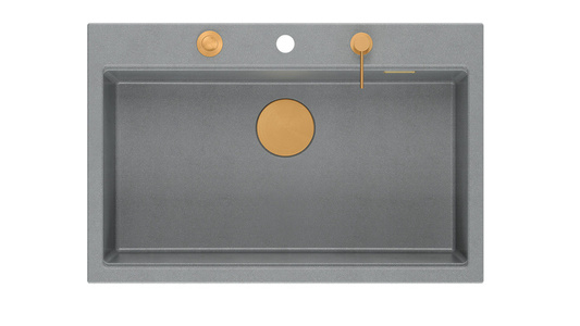 Zlewozmywak granitowy MARC 1-komorowy 76x50 cm szary/silver stone + Nano MIEDŹ PVD