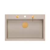 Zlewozmywak granitowy MARC 110 WORKSTATION – jednokomorowy, wpuszczany, pearl beige/elementy miedziane + AKCESORIA, Quadron