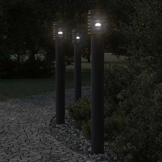 Lampy ogrodowe na słupku, 3 szt., czarne, 110 cm, stal