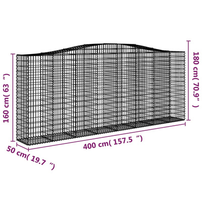 Kosze gabionowe, 3 szt, 400x50x160/180 cm, galwanizowane żelazo
