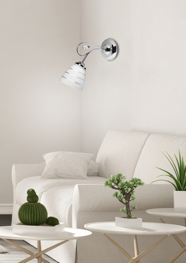 Kinkiet ścienny chromowy z kryształkiem biały klosz Simpli Candellux 21-64288