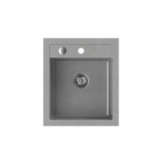 JOHNNY 100 GraniteQ zlewozmywak granitowy silver stone 1-komorowy z/o (43x50x20), z syfonem i zaślepką stal szlachetna