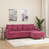 3-osobowa sofa z podnóżkiem winna czerwień 180 cm, aksamit