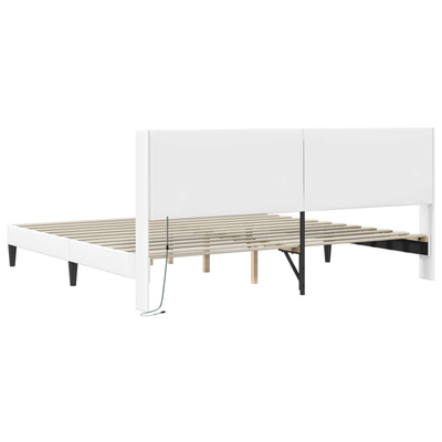 Ramka łóżka z paskami LED Biały 180 x 200 cm Ekoskóra