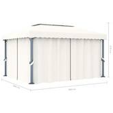 Altana z zasłonami i sznurem lampek LED, 4x3 m, kremowa
