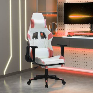 vidaXL Fotel gamingowy z podnóżkiem, biało-różowy, sztuczna skóra model standard