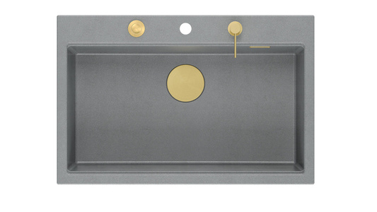 Zlewozmywak granitowy MARC 1-komorowy 76x50 cm szary/silver stone + Nano ZŁOTO PVD