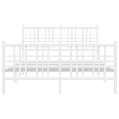 Metalowa rama łóżka z wezgłowiem i zanóżkiem, biała, 137x190 cm