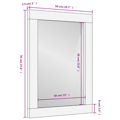 vidaXL Lustro łazienkowe, czarne, 50x70x2,5 cm, drewno mango i szkło