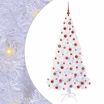 Sztuczna choinka z 300 diodami LED Biały 180 cm PVC i stal