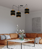 Lampa wisząca z abażurami Assam czarna ze złotym pasem potrójna nowoczesna do salonu