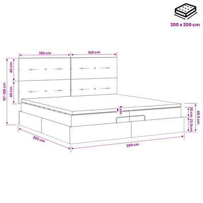 Łóżko ottoman z materacem jasnoszary 200 x 200 cm Welur