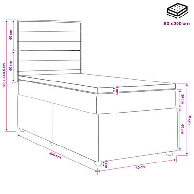 Łóżko z box spring LED z materacem ciemnoszary 80 x 200 cm