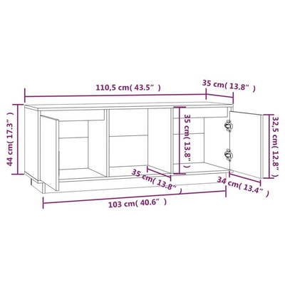 vidaXL Szafka pod TV, czarna, 110,5x35x44 cm, lite drewno sosnowe