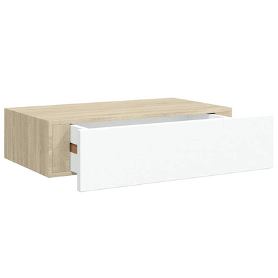 vidaXL Półki ścienne z szufladą, 2 szt., dąb i biel, 40x23,5x10cm, MDF
