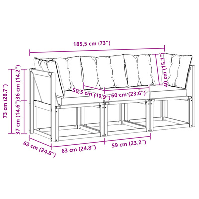 3 szt. Modułowa sofa na zewnątrz Naturalny