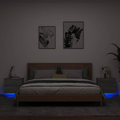 vidaXL Wiszące szafki nocne z LED, 2 szt., szary dąb sonoma