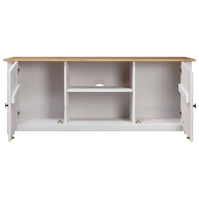 vidaXL Szafka pod TV, biała, 120x40x50 cm, lita sosna, seria Panama