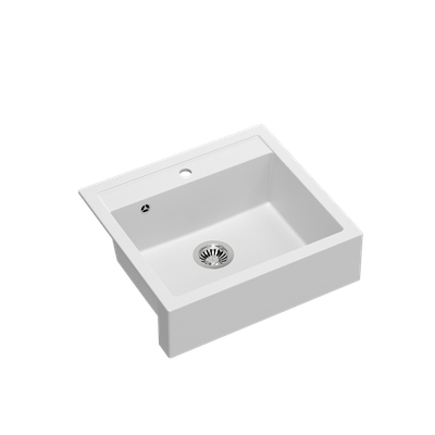 Quadron | BILL 110 | kuchenny zlewozmywak granitowy BIAŁY + STAL | wymiary: 60 x 54 x 20,5 cm | 1-komorowy wpuszczany/podwieszany | podbudowa szafki: od 60 cm