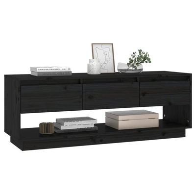 vidaXL Szafka pod TV, czarna, 110,5x34x40 cm, lite drewno sosnowe