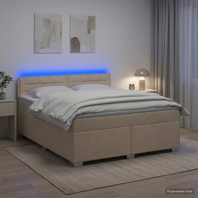 Łóżko Box Spring z materacem i LED kremowy 140 x 200 cm tkanina