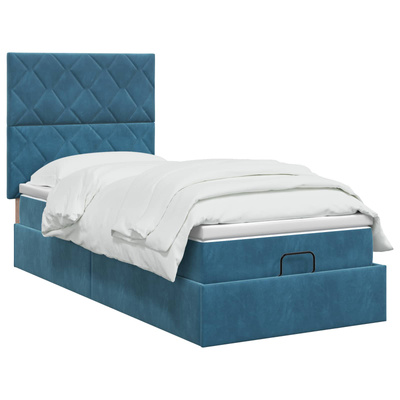 Łóżko ottoman z materacem Ciemnoniebieski 80 x 200 cm Welur