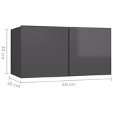 vidaXL Szafka wisząca pod TV, wysoki połysk, szara, 60x30x30 cm
