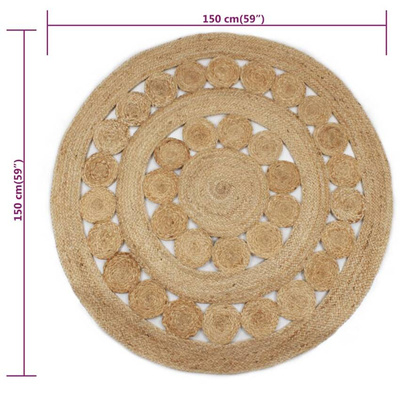 vidaXL Dywan pleciony z juty, 150 cm, okrągły