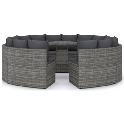9-częściowa sofa do ogrodu, z poduszkami, polirattan, szara