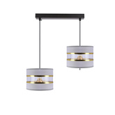 Lampa wisząca z abażurami Pandy czarna podwójna szary i złoty abażur do salonu
