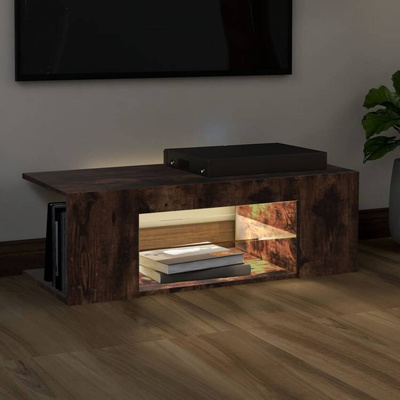 vidaXL Szafka pod TV z oświetleniem LED, przydymiony dąb, 90x39x30 cm