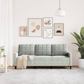 Sofa 3-osobowa, jasnoszara, 180 cm, tapicerowana aksamitem