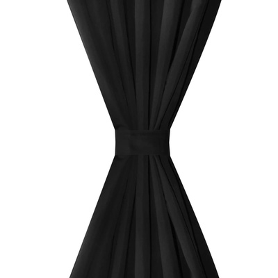 130354 2 sztuki czarnych zasłon z mikro satyny z otworami 140 x 225 cm
