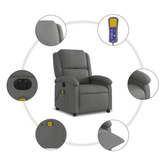vidaXL Rozkładany fotel masujący, elektryczny, ciemnoszary, tkanina