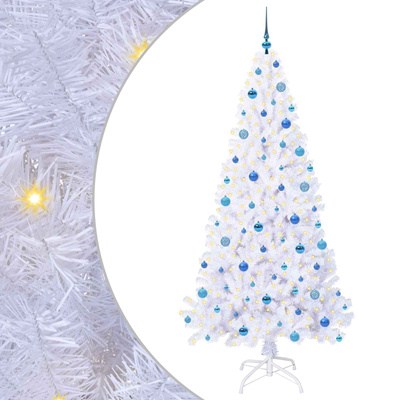 Sztuczna choinka z 300 diodami LED Biały 210 cm PVC i stal