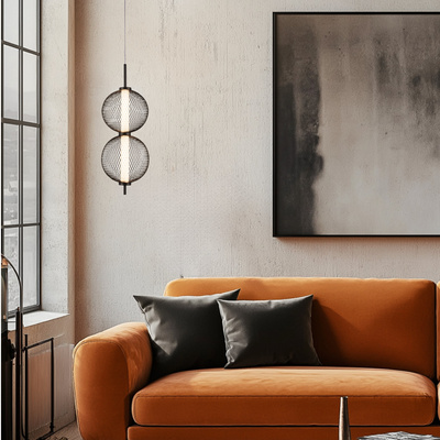 Lampa wisząca druciana PUMA z kloszami kulami 14 x 38 cm – designerskie oświetlenie salonu LED 3000K
