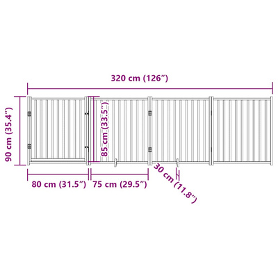 Bramka dla psa z drzwiami składana 4 panele 320 cm lite drewno jodłowe