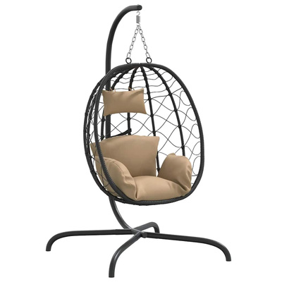 vidaXL Wiszące krzesło kokon z poduszką, kolor taupe, rattan PE i stal